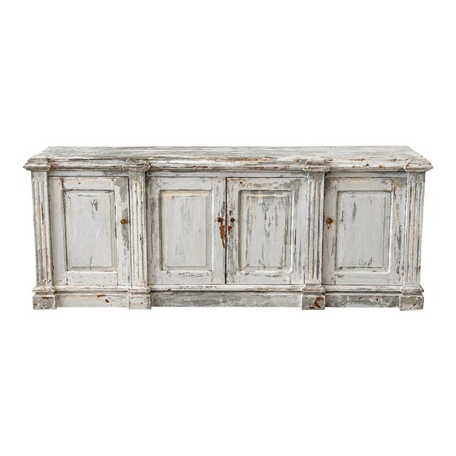 Antique Four-Door Enfilade / Sideboard With Distressed Paint, Circa 1900 For Sale