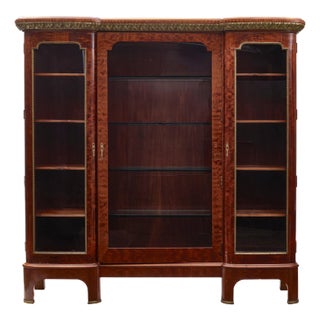 Vintage French Gilt Metal Mounted Mahogany Three Door Vitrine For Sale