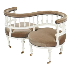 American Eastlake Upholstered & Painted Walnut Tete-A-Tete, 1880