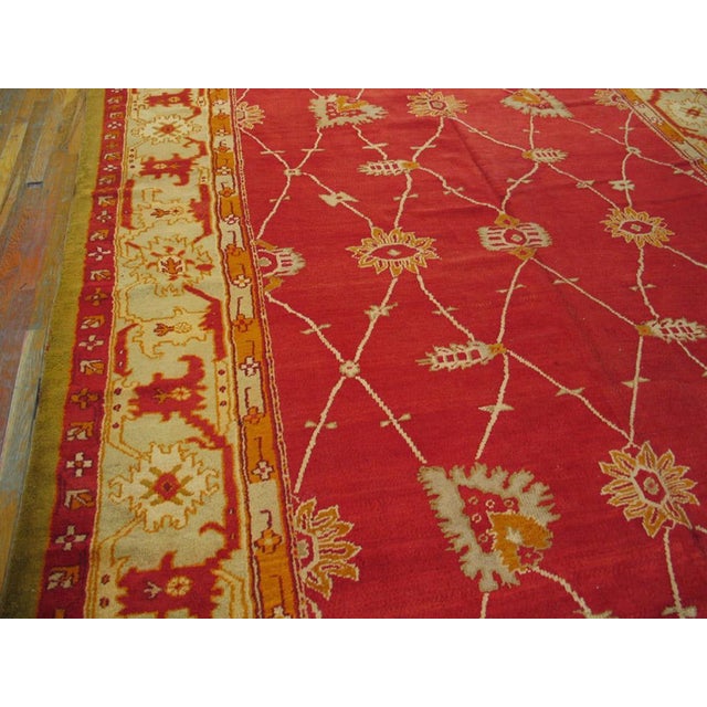 1900s Red Palmettes Arts and Crafts Antique Turkish Oushak Rug 9' X 21' 5" Handknotted Wool Carpet For Sale - Image 10 of 13