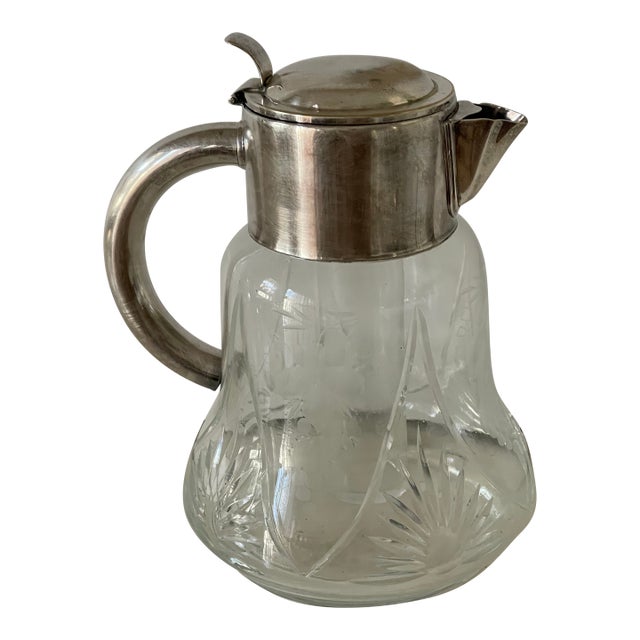 20 Th C Gorgeous Crystal Cut Silverplate Water Jug For Sale