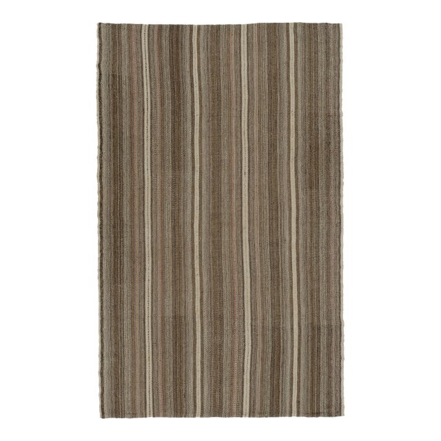 Vintage Palas Bidjar Persian Kilim in Rich Beige-Brown Stripes - Rug & Kilim For Sale