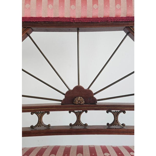Antique French Empire Mahogany Armchair in Pink Striped Fabric, 1890s For Sale - Image 13 of 15