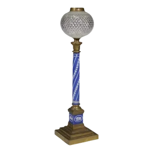 Large Antique Mid 19th Century Wedgwood Blue Jasperware Column Form Banquet Lamp With Cut Crystal Reservoir
