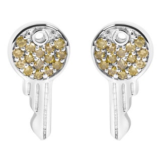 925 Sterling Silver 1/6ct TDW Yellow Treated Diamond Charm Earrings For Sale