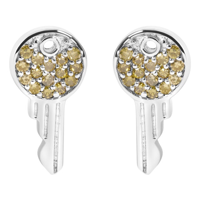 925 Sterling Silver 1/6ct TDW Yellow Treated Diamond Charm Earrings For Sale