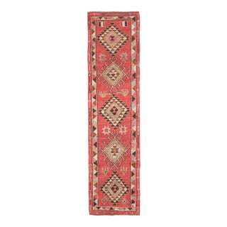 Vintage Turkish Oushak Handmade Wool Cotton Pink Runner Rug For Sale