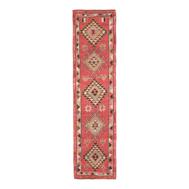 Vintage Turkish Oushak Handmade Wool Cotton Pink Runner Rug For Sale