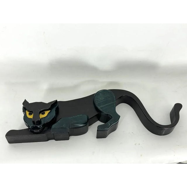 Vintage Italian Black Panther Sculpture in Thick Wood, Italy, 1980s For Sale - Image 6 of 13
