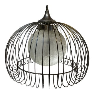 Mid Century Wire Cage Chandelier With Frosted White Globe For Sale
