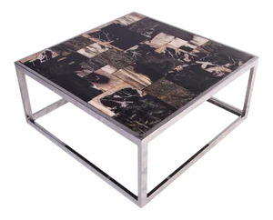 Organic Modern Square Sliced Petrified Wood Top Coffee Table