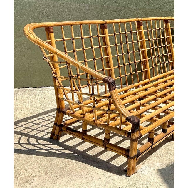 Vintage Woven Grid Rattan High Back Sofa For Sale In West Palm - Image 6 of 13