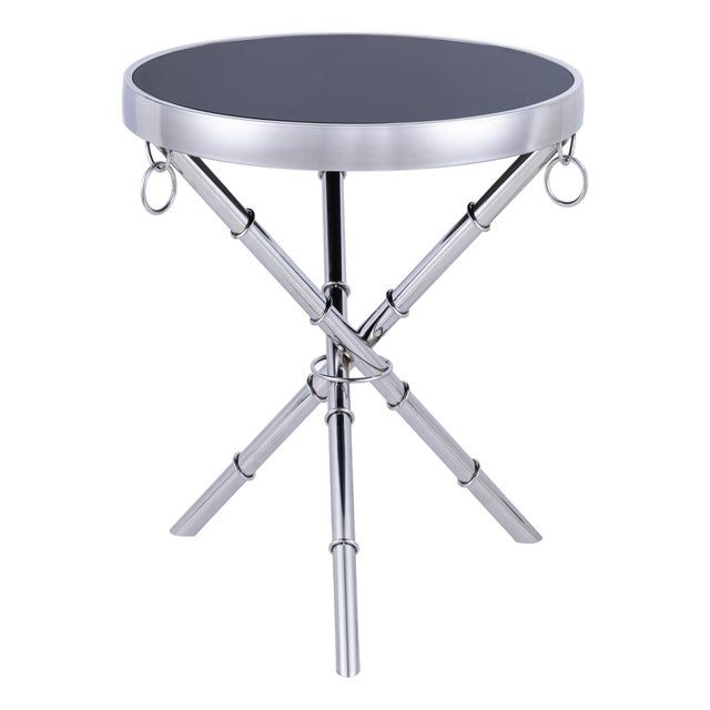 Pasargad Home Eloise Tempered Glass Ringed Side Table, Silver For Sale