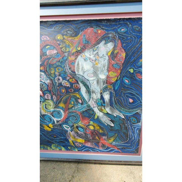 Abstract Yamin Young, Serigraph Signed & Numbered "Birth of a Mermaid" 226/275 Framed 1980s For Sale - Image 3 of 13