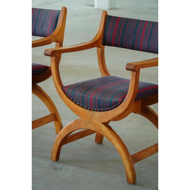 1960s Danish Modern Oak Model Kurul Armchairs attributed to Henning Kjærnulf, 1960s, Set of 2 For Sale - Image 5 of 18