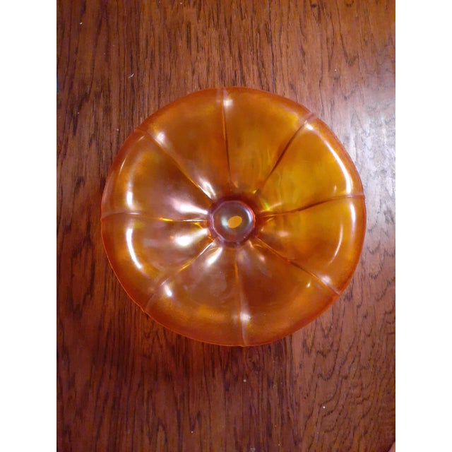 Orange 1970s Fenton Iridiscent Orange Stretch Glass Pedestal Console Bowl For Sale - Image 8 of 9