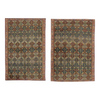 Vintage Turkish Rug Pair With Colorful Repetitive Geometric Lattice - Rug & Kilim For Sale
