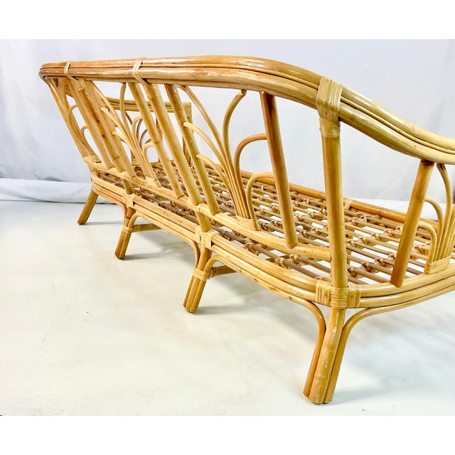 1970s Vintage Coastal Boho Chic Hollywood Regency Ficks Reed Bamboo & Rattan Sofa For Sale - Image 13 of 18