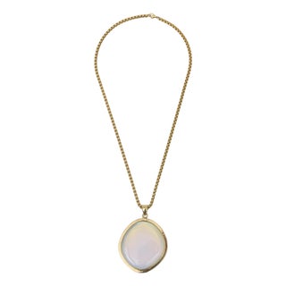 Charles Allen Gold Plated Pendant Necklace With Large Glass Blue Opalescent Stone, 1980's For Sale