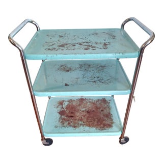 Vintage 1950's Turquoise Cosco Kitchen Cart For Sale