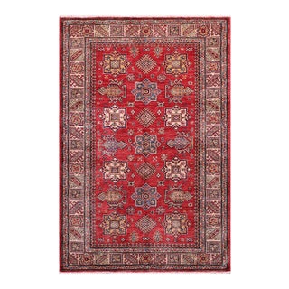 Shabby Chic Super Kazak Red/Tan Wool Rug - 4'10'' X 6'7'' For Sale