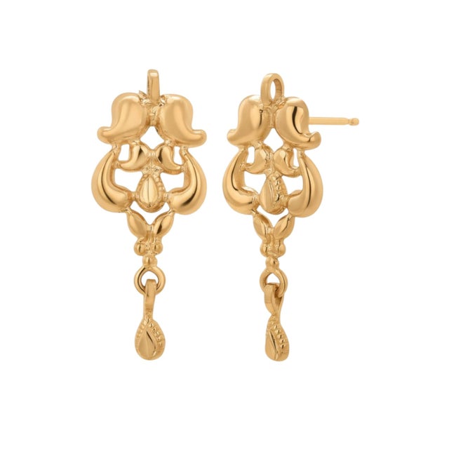 1980s Rare 19k Yellow Gold Vintage Floral Drop Earrings, A Pair For Sale - Image 13 of 13