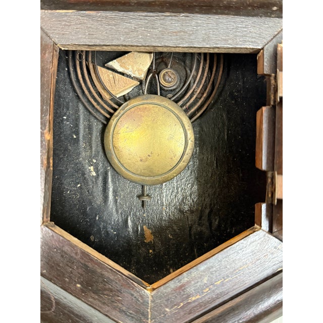 Brown Octagonal Drop Wood Wall Clock, Antique For Sale - Image 8 of 12