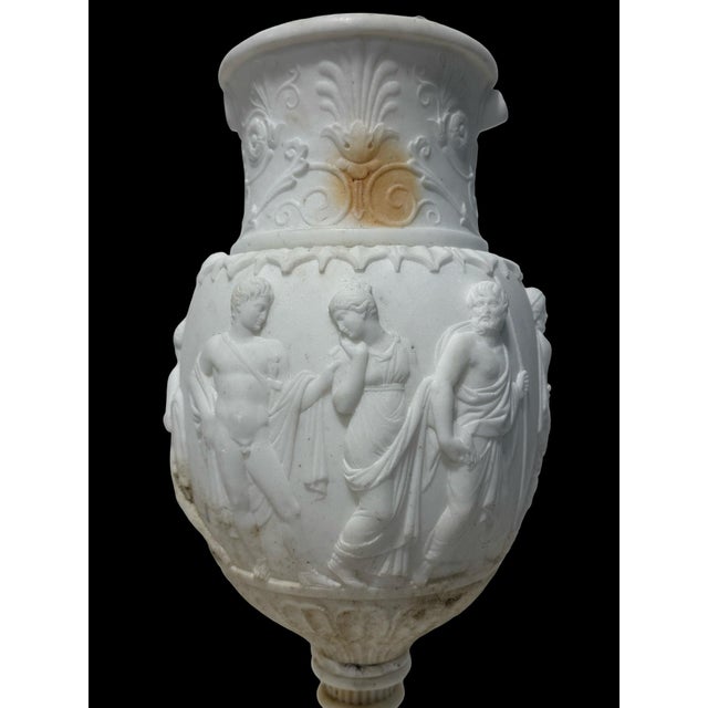 Grand Tour Neoclassical White Marble Urn With Classical Figural Reliefs For Sale - Image 14 of 14
