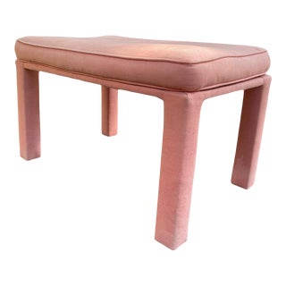 1980s Vintage Pink Blush Custom Upholstered Vanity Parsons Bench For Sale
