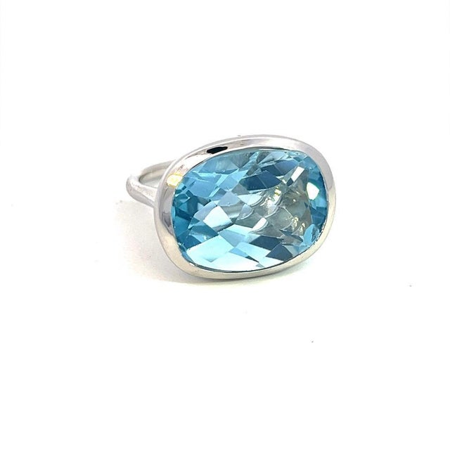 1990s 1990s Natural Solitaire Blue Topaz Ring Size 6.5 14k W Gold 17.35 Cts Certified For Sale - Image 5 of 11
