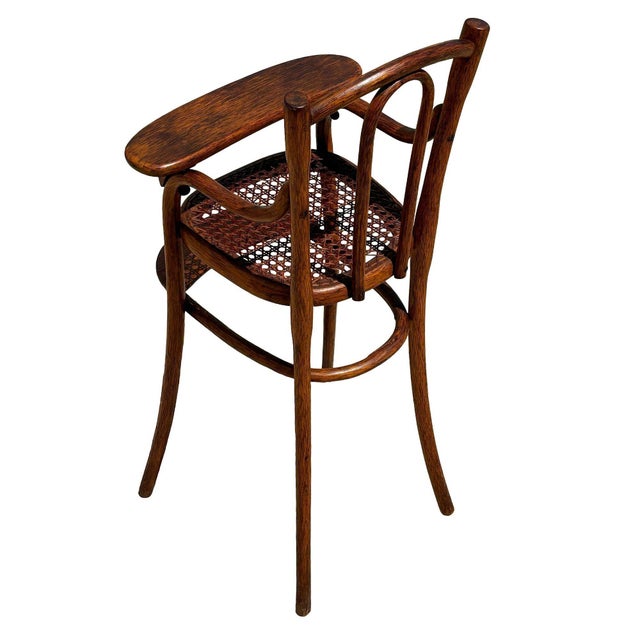 Antique Vienna Secession Bent Oak & Caine Children's High Chair by Thonet For Sale In Los Angeles - Image 6 of 8
