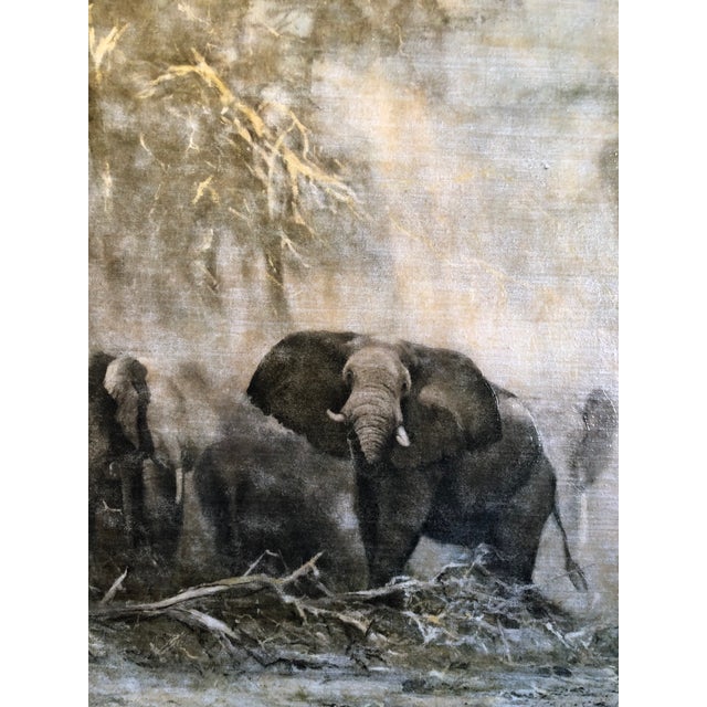 David Shepherd “Elephants at Amboseli” Gel Embellished Print 1962 Framed and Matted For Sale - Image 4 of 10