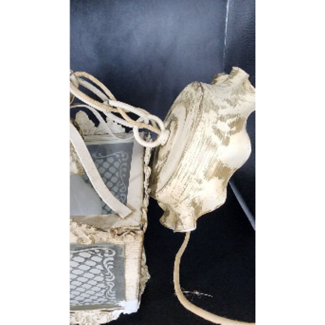 Metal Vintage Tole and Etched Glass Panel Pendant Lantern For Sale - Image 7 of 12