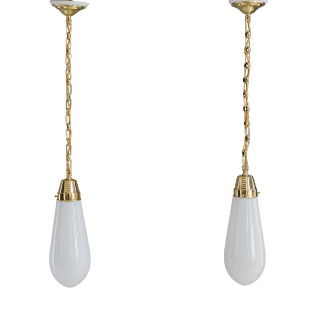 Art Deco Hanging Lamps with Original Glass Shades, Germany, 1920s, Set of 2 For Sale