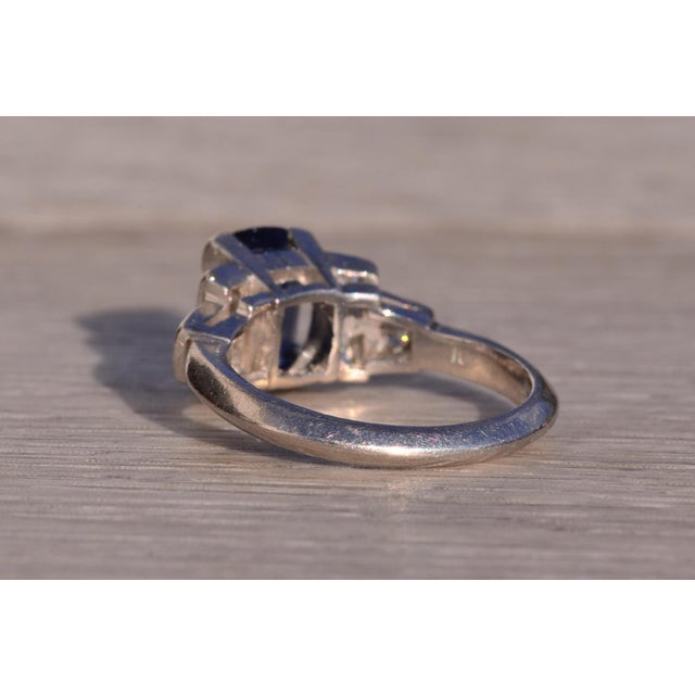 Rue Montorgueil: Elongated Treated Sapphire in Antique Platinum and Natural Diamond Ring For Sale In Philadelphia - Image 6 of 11