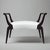 An ebonized Italian Mid Century bench. Ebonized Beech wood with tapered legs and carved detaials on the armrests.