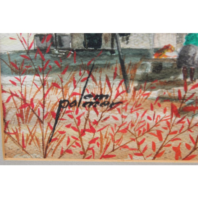 Lem Palmer Rural Stylized Watercolor Landscape Painting For Sale - Image 4 of 6