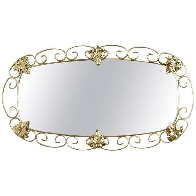 Vintage Oval Mirror in Brass, 1950s For Sale - Image 6 of 6