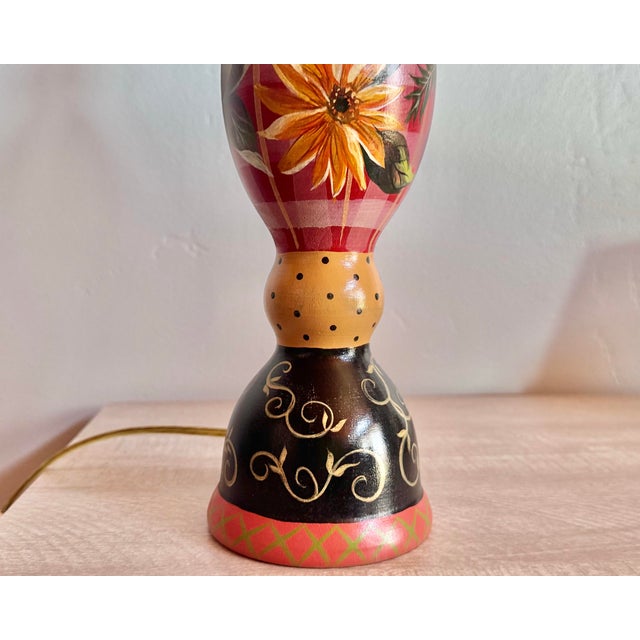 Tracy Porter Stonehouse Farm Goods Hand Painted Wooden Table Lamp With Checked Crystal Lamp Shade For Sale - Image 6 of 11