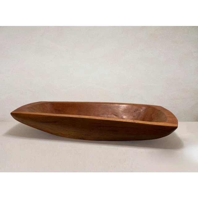 Mid-Century Modern Vintage Hand Carved Long Wood Dough Bowl For Sale - Image 3 of 11