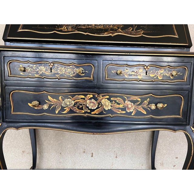 Chippendale Style Slant Top Desk in Black Lacquered Wood, circa 1900 For Sale - Image 11 of 18