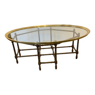 Baker Faux Bamboo, Glass and Brass Tray Coffee Table For Sale