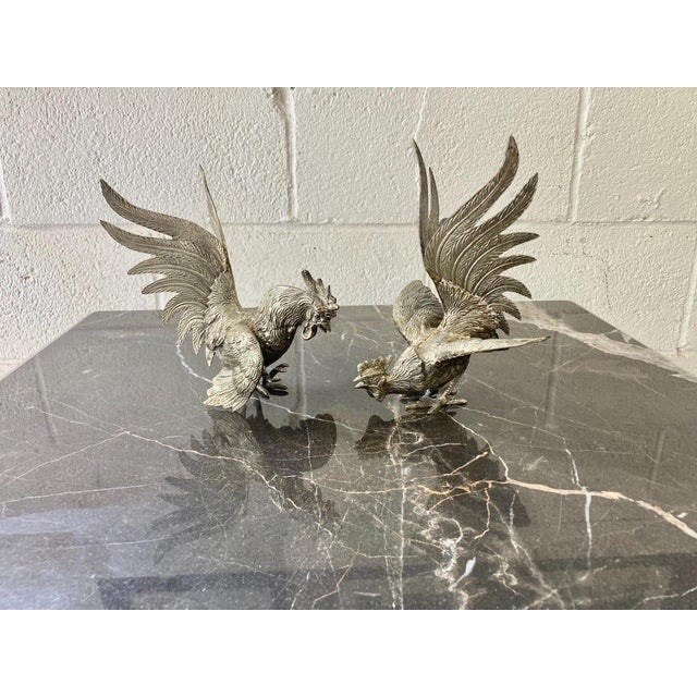 Set of 2 Vintage Silver Fighting Roosters For Sale In New York - Image 6 of 6