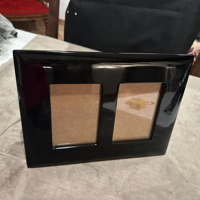 Wood 1990s Modern Black Lacquered Wood Italian Double Picture Frame by Bussolari For Sale - Image 7 of 10