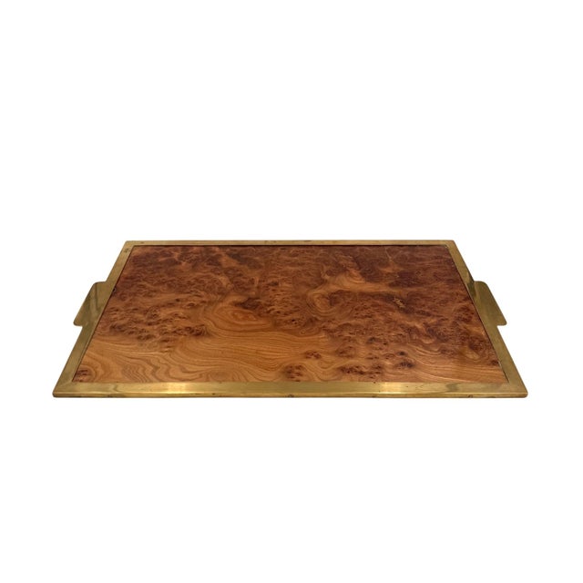 Mid-Century Modern Hollywood Regency Great Brass and Burl Tray, Italy, 1970s For Sale - Image 3 of 9