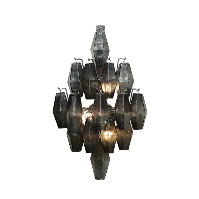Modern Pair of Modernist Smoked Gray Murano Glass Diamond-Form Polyhedral Wall Sconces For Sale - Image 3 of 18