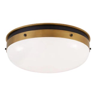 Thomas O'Brien for Visual Comfort Signature Hicks Medium Flush Mount in Bronze & Hand-Rubbed Antique Brass with White Glass For Sale