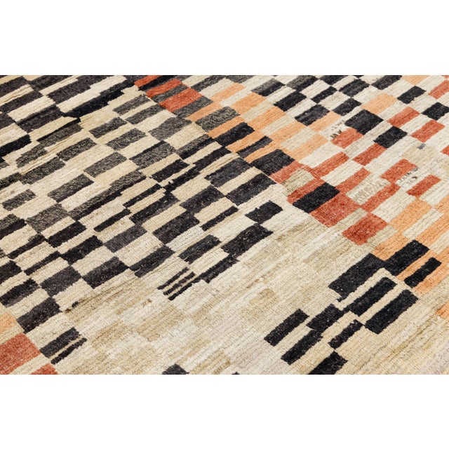 Modern Handmade Moroccan Style Wool Rug - Earthy Terracotta & Charcoal Geometric For Sale - Image 11 of 12