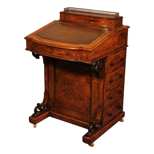 19th Century Davenport Desk in Burr Walnut and Inlays For Sale