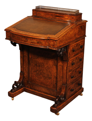 19th Century Davenport Desk in Burr Walnut and Inlays